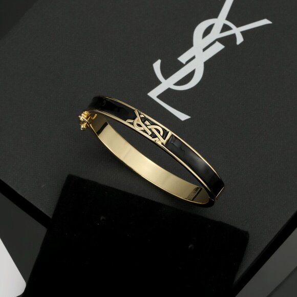 YSL Gold - Tone & Black Enamel Logo Bangle - Picture 1 of 6